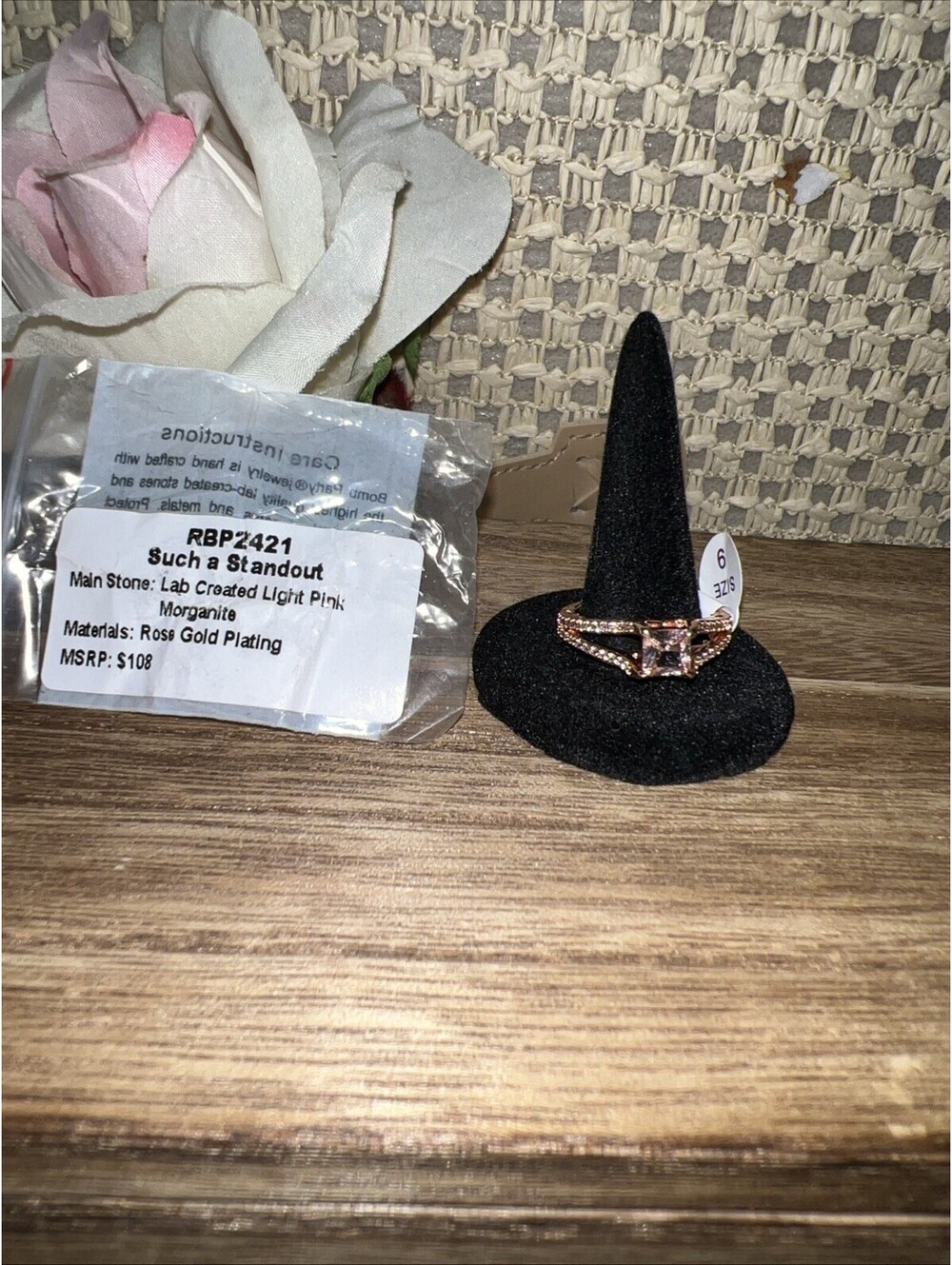 Bomb Party Size 9 Ring. Such A Standout. Light Pink Morganite. Rose Gold Plating
